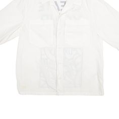 Item is in good used condition. >Size: L >Armpit To Armpit: 22" >Armpit To Cuff: 8" >Collar To Hem: 29" Spring Long Sleeve Camp Shirt With Pockets, White Long Sleeve Camp Shirt For Summer, Long Sleeve Camp Shirt With Graphic Print For Spring, White Camp Shirt For Spring Streetwear, Relaxed Fit Long Sleeve Camp Shirt With Graphic Print, White Collared Camp Shirt Streetwear, White Collared Camp Shirt For Streetwear, White Cotton Camp Shirt For Streetwear, White Casual Nylon Tops