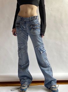 Jean Pockets, Denim Style, Cargo Pant, Cargo Pants Women, Denim Trousers, Y2k Streetwear, Pants Straight, Straight Pants