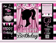 a pink and black birthday card with a silhouette of a woman