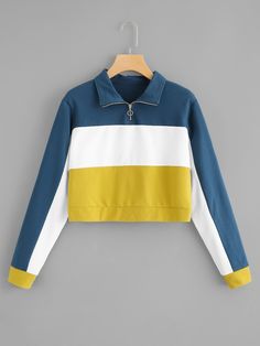 Sweatshirt Colorblock, Trendy Color Block Hoodie Sweatshirt, Cheap Women's Color Block Sweatshirt, Color Block Sweatshirt For Streetwear, Trendy Sweatshirts, Multicolor Color Block Sweatshirt For Streetwear, Sew Zipper, Sweatshirts Online, Crop Top Outfits