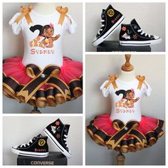 four pictures of different outfits and shoes for children to wear on their own feet,