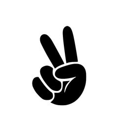 a black and white image of a hand giving the peace sign with two fingers up