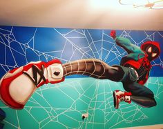 spiderman, mural, graffiti ,kidsroom ,painted ,painter ,wallart 'illuminationwallart, northeast Miles Morales Mural, Miles Morales Room Decor, Miles Morales Bedroom Ideas, Miles Morales Bedroom, Miles Morales Room, Spiderman Painting Easy, Comic Mural, Spiderman Mural