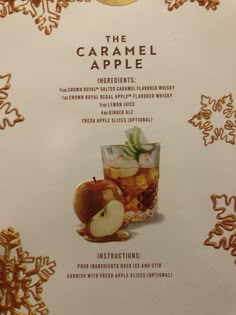 an advertisement for the caramel apple cocktail