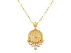 GURHAN, GURHAN Rune Gold Crystal Intaglio Pendant Necklace, 21mm Round Gold Crystal, 22k Gold, Runes, Pendant Necklace, Crystals, Pendant, Gold