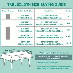 the tablecloth size guide for tables and chairs