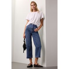 Blue denim (99% Cotton 1% Elastane). Jeans. Front zipper fly with button closure. 27" inseam. 11" rise. Imported. Rent The Runway, Closet Designs, Cropped Jeans, High Waist Jeans, Front Zipper, Madewell, Blue Denim, Wide Leg, High Waisted