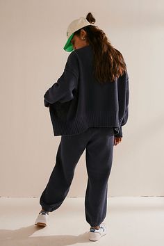 Hailee Cardi Set | Free People navy, size small Free People Lounge, Hailee Sweater Set, Balloon Silhouette, Loungewear Sets, Navy Blazer, Set Free, Oversized Silhouette, Sweater Set, Lounge Set