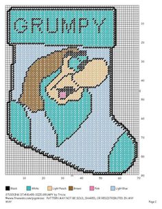 a cross stitch christmas stocking with the word grumpy on it's side