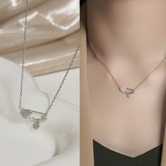 woman wearing nolo cute moveable safety pin heart cubic zirconia slide sliding heart dainty fun 925 sterling silver necklace Safety Pin Heart, Heart Safety Pin, Safety Pin Necklace, Pin Necklace, Pin Pendant, Jewelry Statement, New Beginning, Jewelry Lookbook, Stunning Jewellery