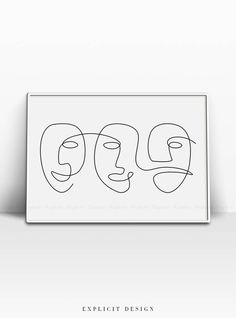 an abstract line drawing of two faces on a white background with the word go written below it