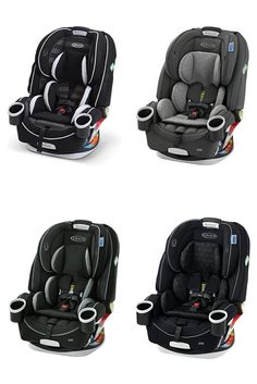 three different types of carseats and one is black with grey trim, the other has white trim