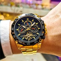 Just found this amazing item on AliExpress. Check it out! $87.99 | AOKULASIC Military Multifunction Watch for Men Tourbillon Gold Moon Phase Skeleton Automatic Mechanical Watches Stainless Steel Gold Moon, Outdoor Sports