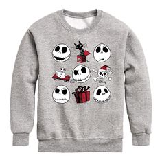 Add a spooky addition to their outfit with this Disney's Nightmare Before Christmas Jack Fleece. © Disney SETUP INFORMATION RegularFEATURES Crewneck Long sleevesFABRIC & CARE Solid colors: cotton; Heather colors: cotton, polyester Machine wash Imported Size: Small. Color: Med Grey. Gender: male. Age Group: kids. Material: Polyester|Cotton. Disney Style Sweatshirt With Character Print For Winter, Disney Character Print Sweatshirt For Winter, Disney Character Print Winter Sweatshirt, Themed Long Sleeve Sweatshirt With Character Print, Winter Cartoon Print Sweatshirt For Loungewear, Winter Loungewear Sweatshirt With Cartoon Print, Disney Style Holiday Tops For Winter, Disney Holiday Tops For Winter, Disney Long Sleeve Halloween Sweatshirt