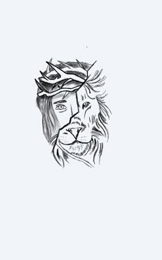 a black and white drawing of a man with a crown on his head, in the shape of a lion