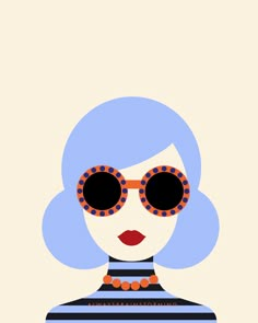 a woman with blue hair and sunglasses on her face is shown in the shape of an image