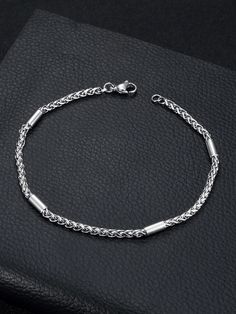 Silver  Collar  Stainless Steel   Embellished   Women's Fashion Jewelry Cool Bracelets For Guys Silver, Hand Chain Bracelet Men, Sterling Silver Mens Bracelet, Mens Silver Chain Bracelet, Sliver Braslate Men, Metal Bracelets For Men, Silver Hand Bracelet For Men, Male Silver Jewelry, Male Bracelets Silver