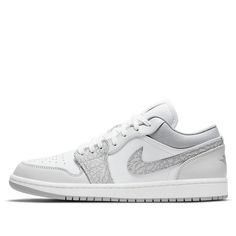 Air Jordan 1 Low Premium 'Elephant Print' DH4269-100 Retro Basketball Shoes  -  KICKS CREW Simple Wings, Aj1 Low, Leather Panel, Jumpman Logo, Grey Elephant, Wings Logo, Air Jordan 1 Low, Jordan 1 Low, Elephant Print