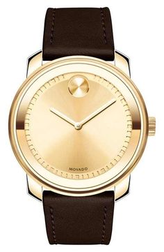 Movado 'Bold' Crystal Accent Leather Strap Watch, 42mm Movado Bold, Dress Watches, Gold Watch Men, Best Watches For Men, Leather Strap Watch, Dot Jewelry, Stylish Watches, Casual Watches