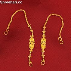 http://www.shreehari.co/  Jewellery for INR 150.00 http://bit.ly/1QNJeAg Kaan Chain, Gold Ideas, Gold Designs, Indian Earrings, Jhumka Earrings, Motif Design, Gold Polish, Gold Jewellery Design, Jewellery Design