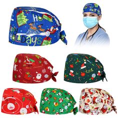 PRICES MAY VARY. Abundant to Choose: you will receive 6 pieces of scrub caps in assorted styles and colors; The main colors are red, green, beige and blue, suitable for Christmas use, sufficing your daily needs and replacement demands, sharing them with your family, friends or neighbors is also a good idea Handy and Delicate Design: scrub hats are designed with buttons, and you can hang your masks on the buttons, to release the burden of ears, the cute Christmas patterns can give you a pleasant Woman Hats, Festive Hair, Scrub Caps Women, Christmas Scrubs, Bouffant Scrub Caps, Christmas Patterns, Surgical Hats, Hair Cover, Delicate Design