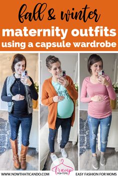 I used a minimalist maternity wardrobe to create more than 50 outfits I could wear throughout my fall, winter, and spring pregnancy. Maternity outfits made easy! #maternity #style #pregnancy #momlife #outfits Fall And Winter Maternity Outfits, Pregnancy Prep, Simple Work Outfits, Winter Maternity Outfits, Maternity Chic, Capsule Wardrobe Outfits