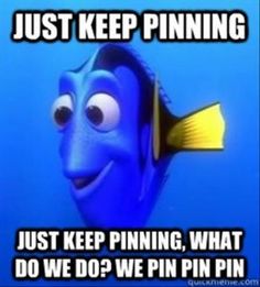 an image of a blue fish with caption that reads just keep pinning just keep spinning, what do we do?