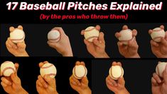 the hand is holding a baseball with different positions