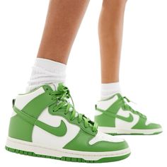 Nike Dunk High Sneakers In Apple Green Womens Size 8.5 - New In Box - Size 8.5 Women’s - Green And White - High-Top Design - Lace-Up Fastening - Padded Tongue And Cuff - Signature Nike Branding - Perforated For Ventilation - Foam Midsole For Lightweight Cushioning - Durable Rubber Outsole - Concentric Grip Tread Casual Women’s Ladies Misses Shoes Shoe Tennis Shoes Street Wear Basketball Daywear Streetwear Classic Athletic Sporty Bold Sneakerhead Weekend Skater Mid Shoes, Shoes Orange, White High Tops, Womens Air Jordans, Nike Brand, Nike Dunk High, High Sneakers, Dunk High, Fashion Deals