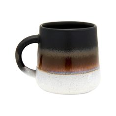 Black Mojave glaze mug - Birch and Tides Dip Ombre, Brown Mugs, Rustic Texture, Yellow Ceramics, Black Ombre, Large Coffee Mugs, Reactive Glaze, Stoneware Ceramics, Ceramic Coffee Cups