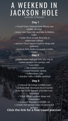 the back cover of a weekend in jackson hole, with text overlaying it