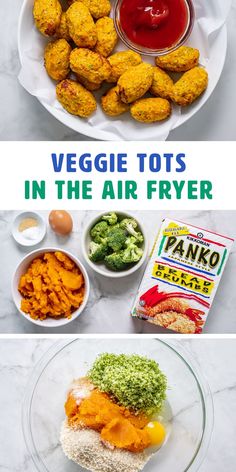 veggie tots in the air fryer with broccoli and other ingredients