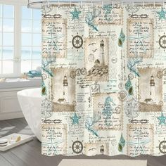 a shower curtain with an ocean theme on it