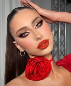 Retouched by me😍 Smokey Eye For Red Dress, Makeup Ideas With Red Dress, Soft Red Makeup Looks, Country Makeup Looks, Makeup For Red Outfit, Make Up For Red Dress, Make Up Rojo, Makeup For A Red Dress, Makeup With Red Dress