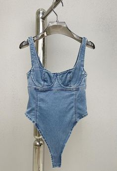 Playsuits For Women, Denim Bodysuit, Denim Playsuit, Bodysuit Fashion, Denim Material, Layered Jewelry, Playsuit, Denim Fashion, Piece Of Clothing