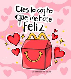 a red box with hearts and stars around it that says, yes la carta que me hace feliz