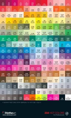 the color chart for each product