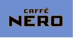 the words caff nero are written in black and brown on a blue background