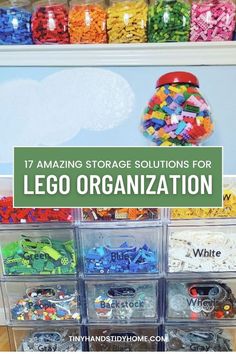 Collage of Lego storage ideas using clear plastic containers and drawers to sort by type, set, or color. The text over the image reads, "17 amazing storage solutions for Lego Organization". Best Lego Storage Ideas, Best Lego Storage, Creative Toy Storage, Ideas For Organizing, Clear Bins