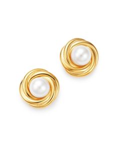 Bloomingdale's Cultured Freshwater Pearl Knot Earrings in 14K Yellow Gold, 5mm - 100% Exclusive Small Silver Hoop Earrings, Hammered Hoop Earrings, Knot Earrings, Exclusive Jewelry, Freshwater Cultured Pearls, Hammered Silver, Silver Hoops, Silver Hoop Earrings, Freshwater Pearls