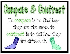 a sign that says, compare & contrast to compare is to find how they are the same