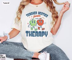 Best friends really are the best therapy so surprise your teacher bestie with this retro teacher bestie shirt. Perfect for back to school this funny teacher shirt makes a great gift for your teacher best friend and looks super cute in and out of the school environment. These shirts have a unisex style, are comfy and soft and suit both men and women. STYLE GUIDE *Bella Canvas 3001 crewneck shirt *Unisex fit *Soft, light & comfortable   MATERIAL *100% cotton *Heather colors cotton/polyester blend Funny Matching Shirts, School Environment, Gifts For Teacher, Bestie Gifts, Funny Teacher, Friend Gifts, Teacher Humor, Friends Shirt, Crew Neck Shirt