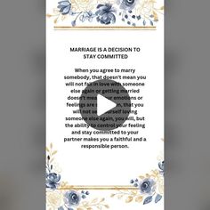 a card with the words marriage is a decision to stay commit