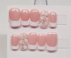 10 piece handmade nails. Includes nail glue, file, buffer. Shown in short square Handmade Nails, Acrylic Press On Nails, White French, List Ideas, Nail Glue, Gift List, Glue On Nails, Nail Ideas, Press On Nails