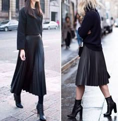 Plise Skirt Outfit, Mid Black Skirt Outfit, Short Leather Skirt Outfit, Leather Skirt Outfits, Long Leather Skirt, Short Leather Skirts, Black Skirt Outfits