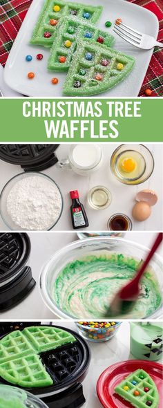 christmas tree waffles are made with green icing