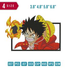 one piece embroidery pattern with the image of gohan and his hat on fire in front of him