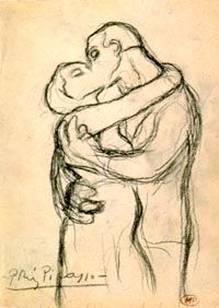 a drawing of two people hugging each other