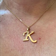 New Gold Plated Over Stainless Steel K Initial Letter K Necklace 2pc Will Never Rust Or Make Your Skin Black Comes In A Beautiful Jewelry Box 18” Inches Chain Item #Rj00250 Gold K Necklace, Lower Case K, Letter K Necklace Gold, K Jewelry Letter, K Necklace Letter Silver, Letter K Necklace, Gold-tone Initial Pendant Chain Necklace For Gift, K Names, K Initial