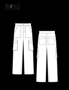 the front and back view of a women's pants with pockets on each side